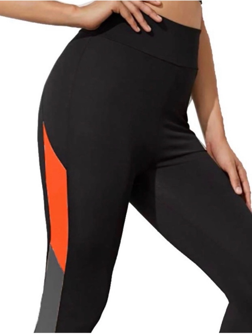 High-Waist Colorblock Performance Leggings - Black & Orange